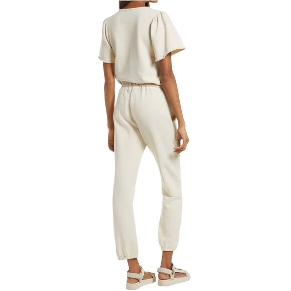 Rebecca Minkoff Mila Zip Front Short Sleeve Cream Cotton Jumpsuit Size Medium - Picture 9 of 16
